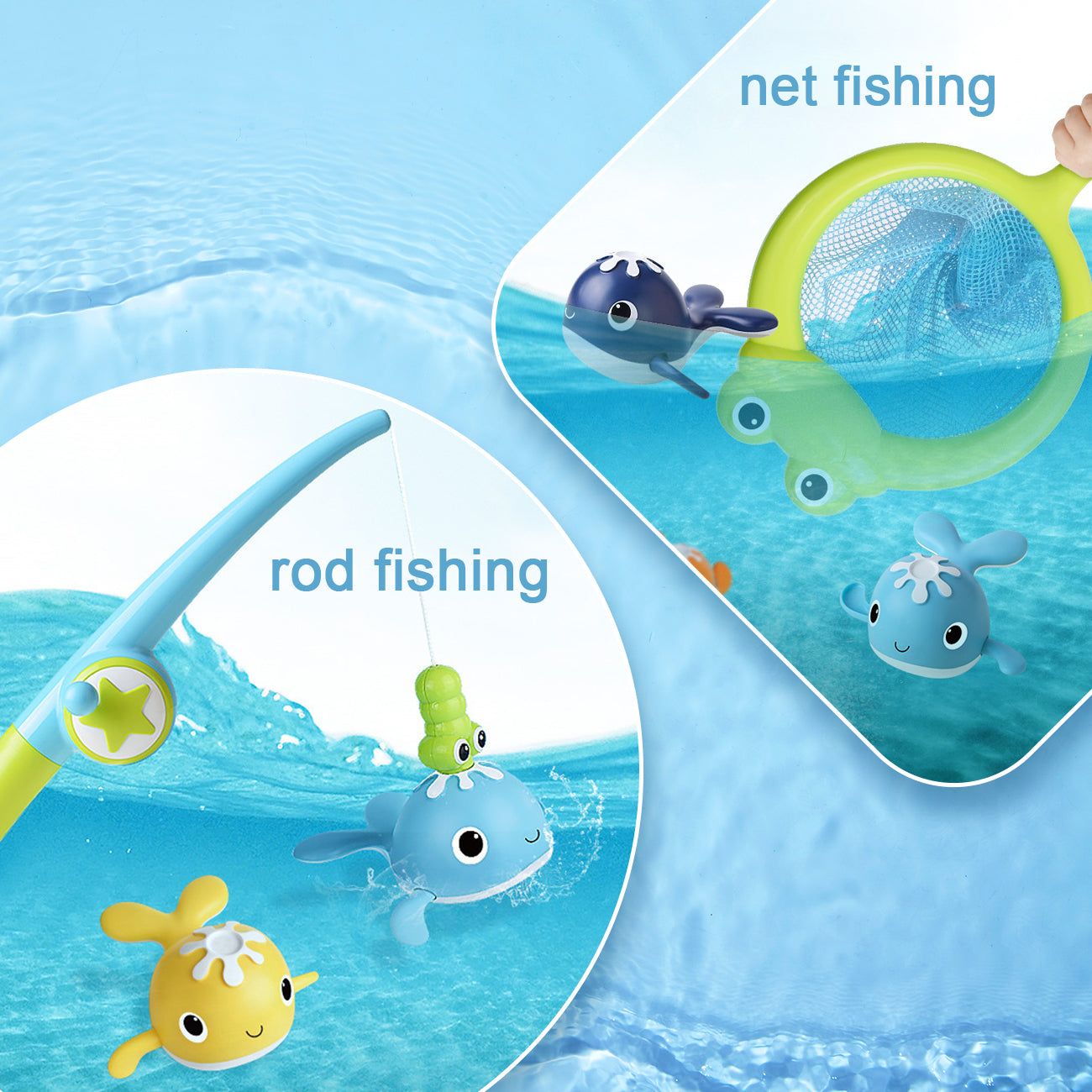 Fishing Net Catch Game Set, Fish Toys, Pool Toys for Kids, Bathtub Toys for
